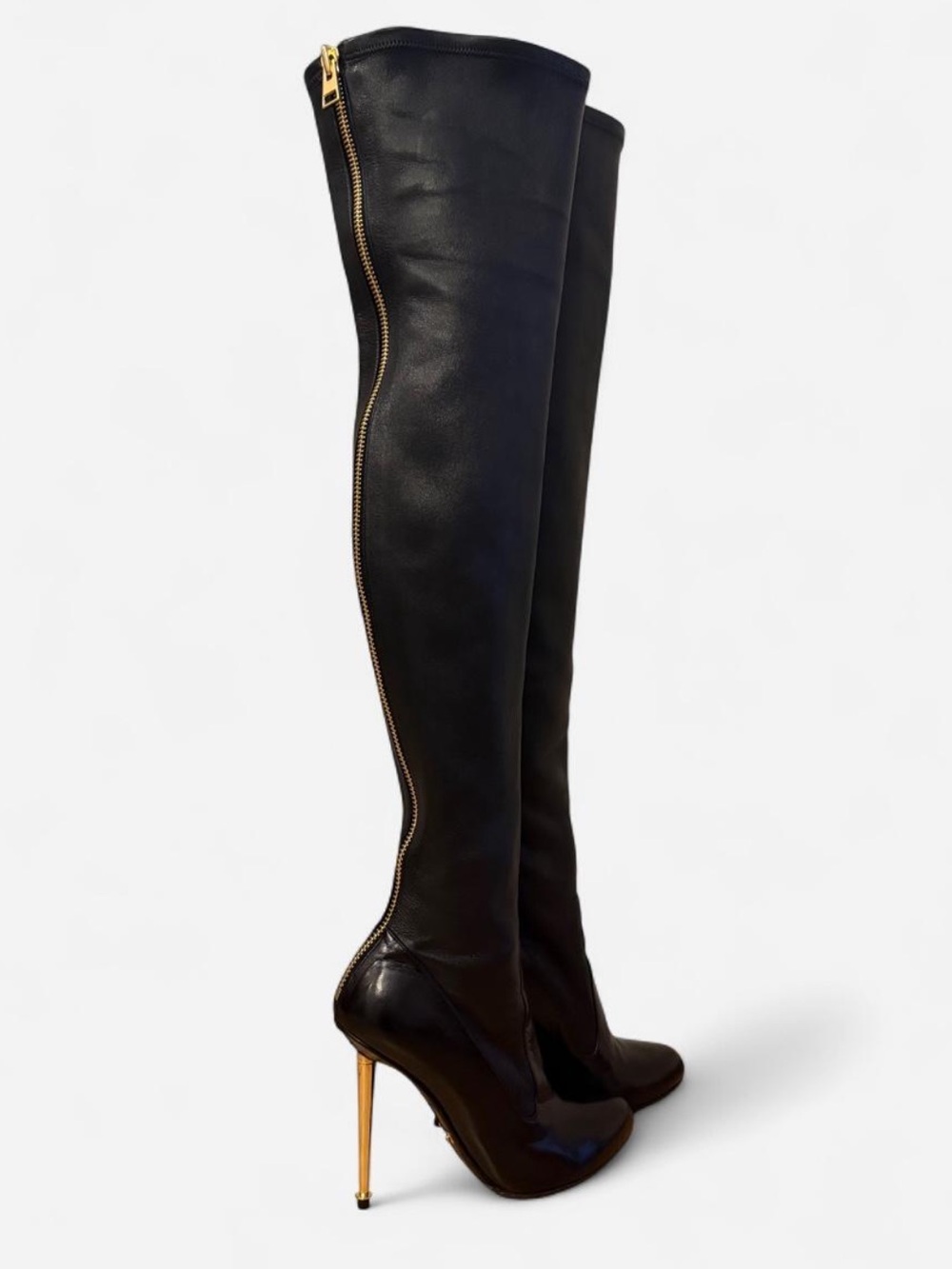 Tom Ford Black Over-the-Knee Boots with Gold Rear Zipper - Picture 4 of 14
